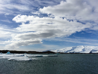 Breaking ice floe,  turquoise lagoon, Jokulsarlon, Iceland