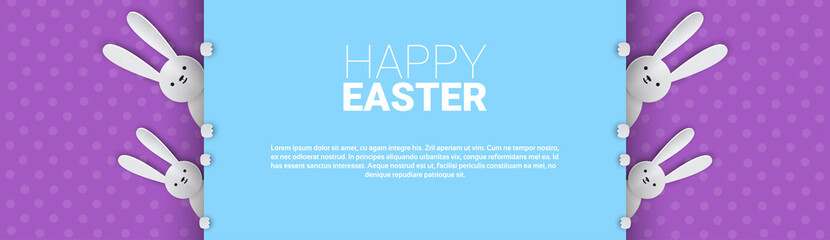 Rabbit Easter Holiday Bunny Symbols Greeting Card Vector Illustration