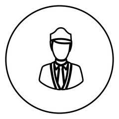 monochrome contour circular frame with flight attendant vector illustration