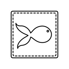 monochrome contour square and dotted line with fish icon vector illustration