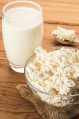 cottage cheese and glass of milk