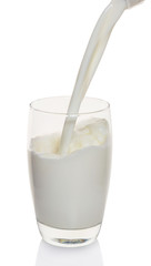 Milk is poured into a glass