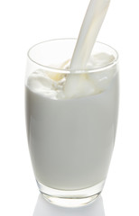 Milk is poured into a glass