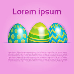 Decorated Colorful Eggs Easter Holiday Symbols Greeting Card Vector Illustration