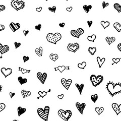 Vector hearts hard drawn seamless pattern