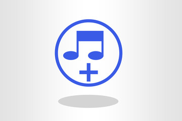 Illustration of music on button, Music on icon in blue;