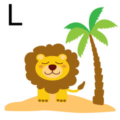 Vector illustration of cartoon animals. Cute cartoon Lion for L letter