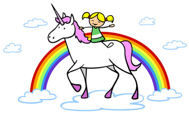 Cartoon Mädchen reitet auf Einhorn