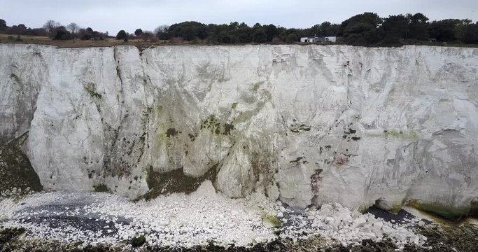 Panning aerial shot of White Cliffs of Dover