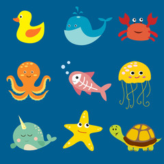 Cartoon fishes collection.  Marine life.