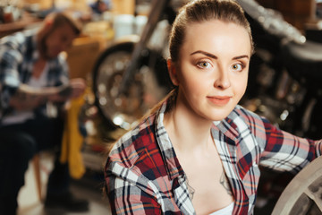 Close up of young woman looking into camera