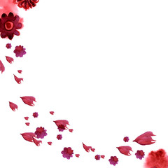 Watercolor background with hearts and red flowers. Valentine's Day