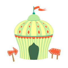 Yellow And Green Circus Tent, Part Of Amusement Park And Fair Series Of Flat Cartoon Illustrations