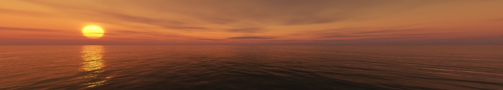 Panorama of sea sunset light over the water, 3d rendering
