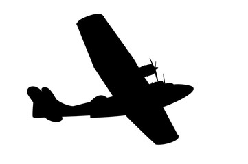 vintage flying boat silhouette on white