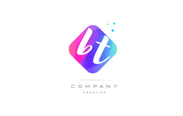 bt b t  pink blue rhombus abstract hand written company letter logo icon