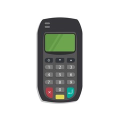 Obraz premium Bank pos terminal on a white background. Vector illustration.