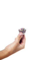 Traditional candy from Brazil called brigadeiro over white background