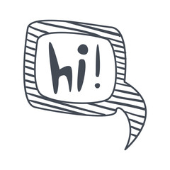Word Hi, Hand Drawn Comic Speech Bubble Template, Isolated Black And White Hand Drawn Clipart Object