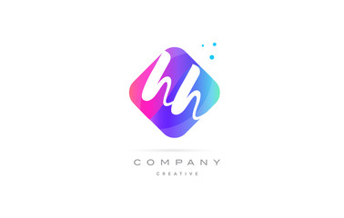 hh h h  pink blue rhombus abstract hand written company letter logo icon