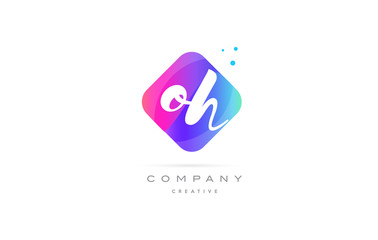 oh o h  pink blue rhombus abstract hand written company letter logo icon