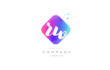 rw r w  pink blue rhombus abstract hand written company letter logo icon