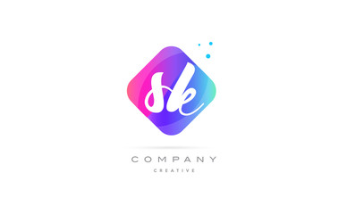 sk s k  pink blue rhombus abstract hand written company letter logo icon
