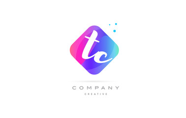 tc t c  pink blue rhombus abstract hand written company letter logo icon