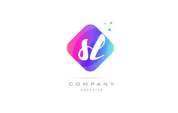 sl s l  pink blue rhombus abstract hand written company letter logo icon