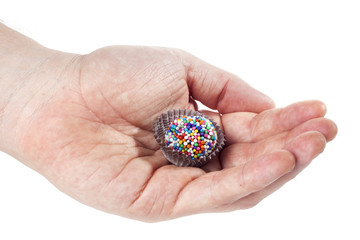 Traditional candy from Brazil called brigadeiro over white background