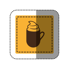 sticker yellow square with coffee cup with cream vector illustration