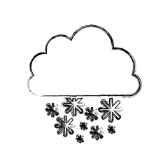 monochrome blurred contour with cumulus of clouds and snow fall vector illustration