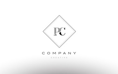 pc p c  retro vintage black white alphabet letter logo