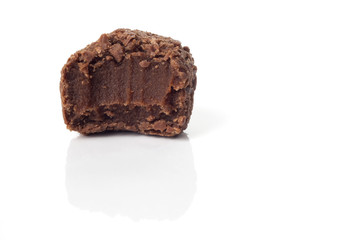Traditional candy from Brazil called brigadeiro over white background