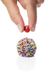 Traditional candy from Brazil called brigadeiro over white background