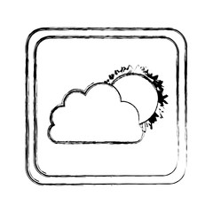 monochrome blurred square frame with cloud and sun vector illustration