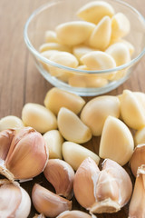 garlics closeup on table wood background