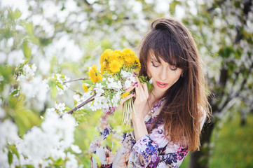 woman  in a cherry garden