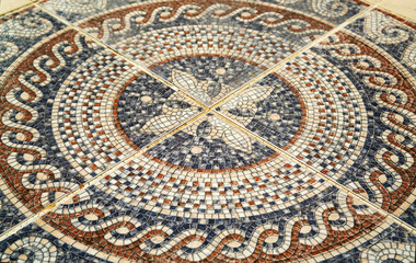 Detail of the Arab mosaic floor of a geometrical form