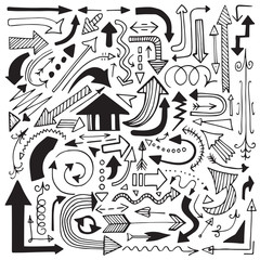 Big vector set of different hand drawn arrows.