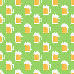 Beer, lemonade, beverage seamless pattern background with polka dots.