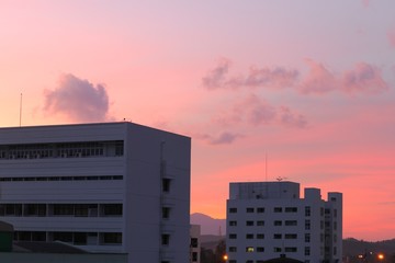 building in city and sky sunset beautiful colorful evening nature landscape twilight time with silhouette