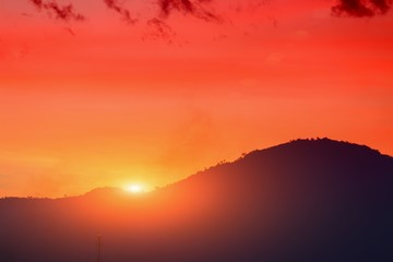 Fototapeta na wymiar sky day red sunset and beautiful colorful twilight time with mountain silhouette