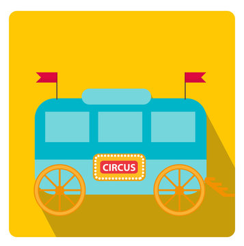 Circus trailer, wagon icon flat style with long shadows, isolated on white background. Vector illustration