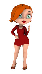 3D Rendering Cartoon Woman on White