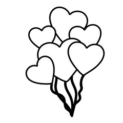 hand drawn silhouette with balloons of hearts vector illustration