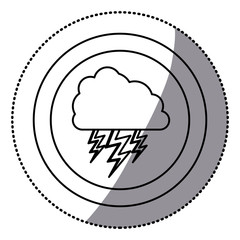sticker monochrome circular frame with cloud with lightnings vector illustration
