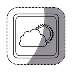 sticker monochrome square frame with cloud and sun vector illustration
