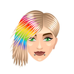 Girl with rainbow haircut isolated on white vector