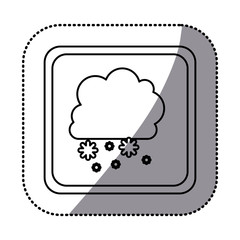 sticker monochrome square frame with cumulus of clouds and snow fall vector illustration